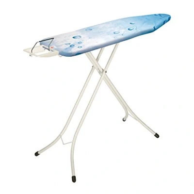 Image of Brabantia Ironing Board B with Steam Iron Rest Adjustable in Height Non Slip Rubber Feet Cotton Cover Foam Layer Foldable Ice Water 124x38 cm