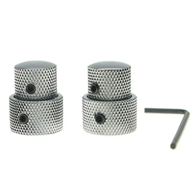 Image of Pack of 2 Metal Dual Concentric Stacked Control Knobs for Electric Guitar Bass Chrome