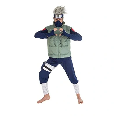 Image of Naruto Costume Kakashi Hatake 8 Pieces Blue Green XL