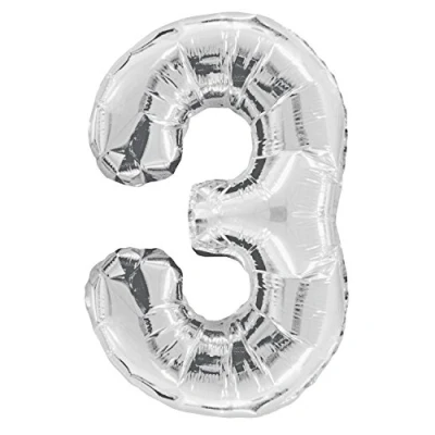 Image of Unique Party 55753 34&quot; Giant Silver Foil Number 3 Balloon