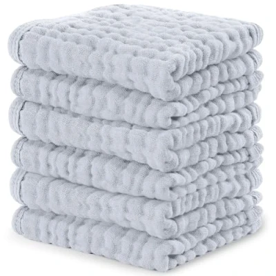 Image of Baby Washcloths, Muslin Cotton Towels, Large 10x10 Wash Cloths Soft on Sensitive Skin, Absorbent for Boys &amp; Girls, Newborn Toddlers Registry Gift (Slate, 6 Pack, 25 X CM)