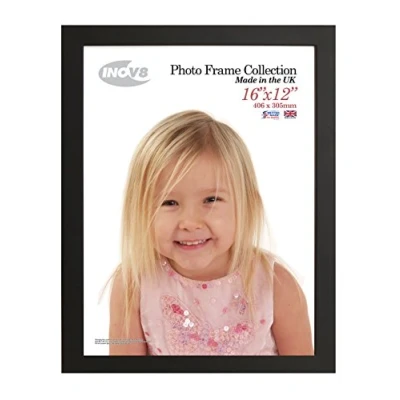 Image of Inov8 British Made Real Wood Picture/Photo Frame 16x12&quot; Inch(41x30cm) Auckland 20mm Pine Black