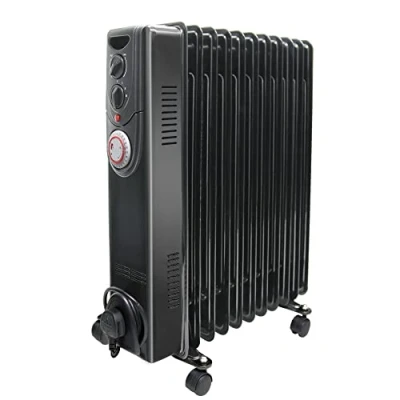 Image of NRG Oil Filled Radiator 11 Fins Portable Electric Heater with Timer Adjustable Thermostat Safety Cut Off Energy Efficiency 2.5KW Black
