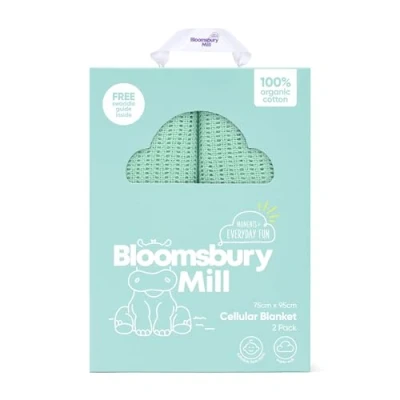 Image of Bloomsbury Mill Cellular Blankets Baby Soft 100% Organic Cotton Blanket Pack of 2 Essentials for Newborn Ideal Cot Bed, Travel, Car Seat, Pram, Moses Basket Green 75x95cm