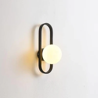 Image of KEFA Modern No Wire Wall Sconce Battery Operated with White Globe Lamp Shade &amp; Dimmable Light Bulb, Non Hardwired Powered Fixture for Bedroom, Lounge, Bathroom, Living Room, Lobby