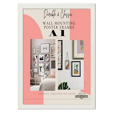 Image of Deals on deal Wooden A1 picture Frame Large Photo Wall Art Poster Frames With Clear Perspex Safety Glass to Hang Portrait or Landscape (A1 (59.4 x 84.1cm), WHITE)