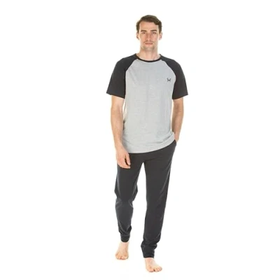 Image of Haigman Men&#039;s Jersey Cotton Rich PJ Set (L, 109 114cm/43 45in, Navy/Grey)