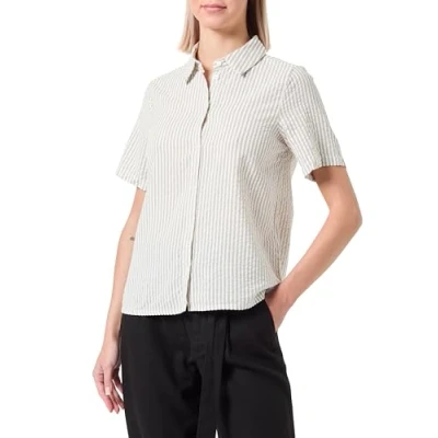 Image of PIECES Women&#039;s Pcsally SS Shirt Noos, Tea/Stripes: Cloud Dancer, XS