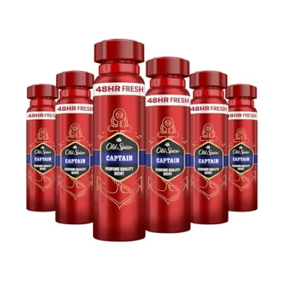 Image of Old Spice Captain Deodorant Body Spray For Men 150 ml, 48H Fresh, 0 Percent Aluminium Salts, Anti White Marks and Yellow Stains x6