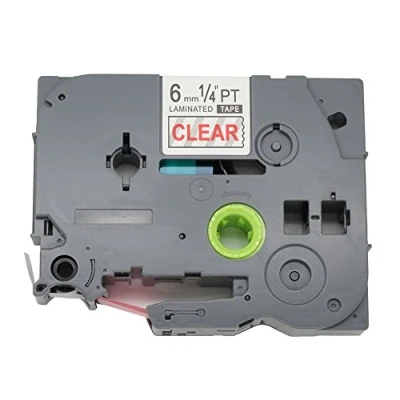 Image of Compatible Label Tape Replacement for Brother AZe 112 6mm Laminated Adhesive Red On Clear Cassette