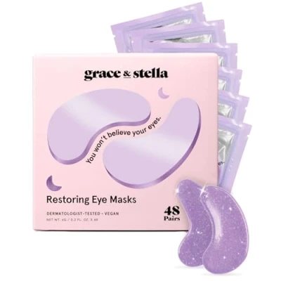 Image of grace &amp; stella Under Eye Gel Patches Purple, 48 Pairs Retinol Masks for Puffy Eyes and Dark Circles Dermatologist Tested Vegan Skincare