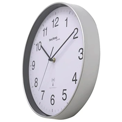Image of Technoline WT8030 Classic Radio Controlled Wall Clock Silver Frame White Dial Black Numerals Diameter 30 cm