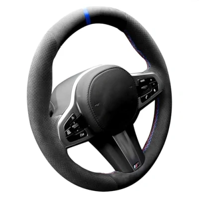 Image of Alfanxi Hand Stitch Alcantara Steering Wheel Cover for BMW G20 G21 F40 F44 G22 G26 G30 G31 G32 G11 G12 G13 G14 G15 G16 G01 G02 G05 G06 G07 G29 (Blue Stripe)
