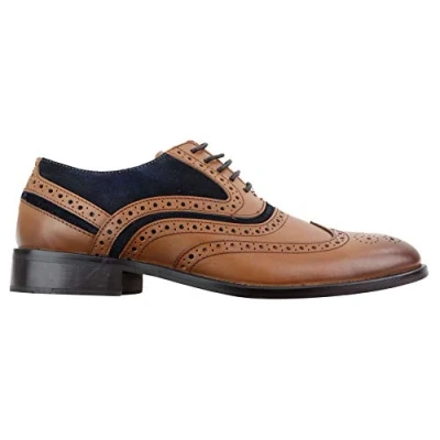 Image of Mens Full Leather Suede Laced Oxford Brogues Smart Casual Formal Gatsby tan 8