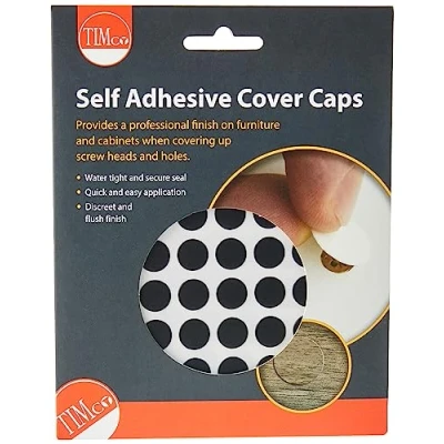 Image of TIMCO Self Adhesive Cover Caps Ideal for screw heads, unused pre drilled holes and general repairs to damaged surfaces Black 13mm