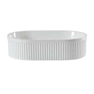 Image of Milano Florence Modern White Ceramic Oval Fluted Countertop Bathroom Basin Sink 490mm x 310mm