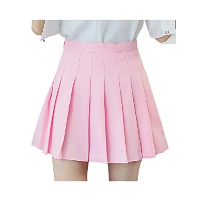 Image of nonotse Women Girls High Waist Pleated Skater Tennis School Short Skirt (Pink, XL)
