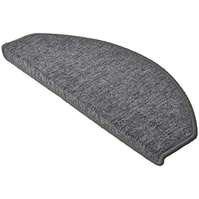 Image of Beautissu Indoor Stair Pads 28x65cm ProStair Set of 15 Tread Mats Non Slip Adhesive Round Mat/Carpet for Stairs Noise Reduction &amp; Floor Protection Grey