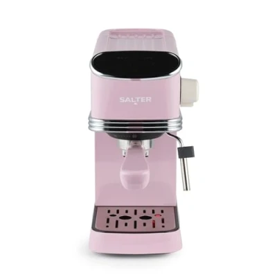 Image of Salter Retro Espresso Machine Coffee with Milk Frothing Wand, Cappuccino/Latte, 20 Bar Pressure Pump, 1.35L Water Tank, Ground Coffee, Single/Double, Digital LED Display, 1350W, EK6185PNK