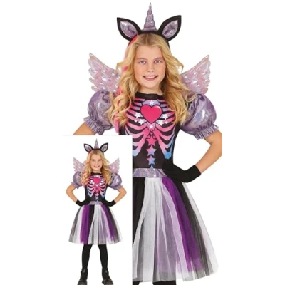 Image of FIESTAS GUIRCA Sinister Unicorn Girls Fancy Dress Costume Including Purple Headband, Glitter with Tutu &amp; Wings Halloween Costumes Age 7 9 Years