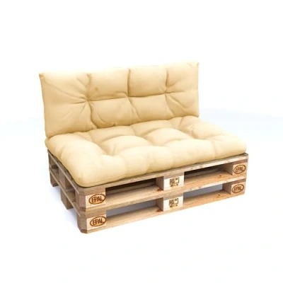 Image of POKAR Euro Pallet Waterproof Cushions Set of 2: 1x 120x80 + 120x40, Cold Foam, Removable Covers, Home Garden Furniture, without Pallets, Beige