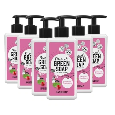Image of Marcel&#039;s Green Soap Patchouli &amp; Cranberry Hand Liquid Dispenser 100% Environmentally Friendly Vegan 97% Biodegradable Pack of 6 250 ml