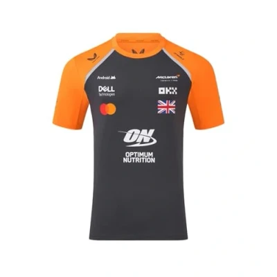 Image of McLaren F1 Official 2025 Norris Driver T Shirt, Grey and Orange, Team Merchandise (UK, Alpha, L, Regular, Autumn Glory/Phantom)