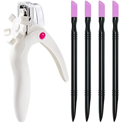 Image of ANCIRS White Acrylic Nail Clipper &amp; 4pcs Black Polish Carving Pens, Adjustable Stainless Steel Trimmer with Catcher, Artificial Fake Tip Cutter for False Art Manicure Project