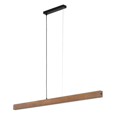 Image of TK Lighting LED wooden pendant light Teo, walnut, 126 cm, touch dimmer