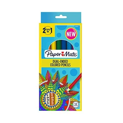 Image of Paper Mate Dual Ended Wood Colored Pencils, Break Resistant, Pre Sharpened, Assorted, Pack of 12