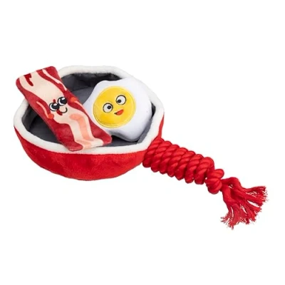 Image of House of Paws Fry Up Rope Dog Toy Plush with Detachable Egg and Bacon