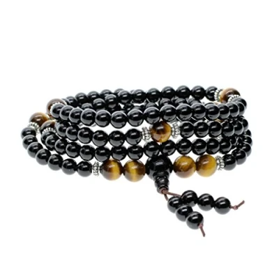 Image of COAI Buddha Onyx Tiger Eye 108 Mala Beads Prayer Stone Beaded Bracelet Necklace for Men Women