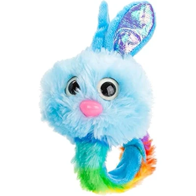 Image of VFM Slap Band Bunny Turquoise Fluffy Rabbit For Kids Brightly Coloured Childrens 31cm One Size Fits All Adjustable Snap Strap Bracelet Easter Accessory Toy