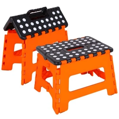 Image of 9 Inch Folding step Stool for Adults,Non Slip Foldable Steps Kitchen,Gardens,Bedrooms,Plastic Kids,Collapsible Folding,Step Up Stool, (Black/Orange)