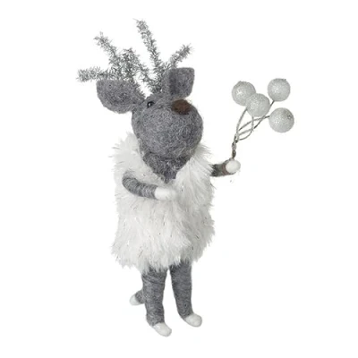 Image of Heaven Sends Festive Felt Grey Moose Christmas Decoration With White Fur Jacket 15cm Novelty for Home Decor Gift Idea