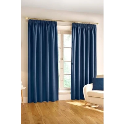 Image of Enhanced Living Harvard Navy Linen 100% Blackout Thermal Tape Top Curtains 66 x 90 inch (168 229cm) for Room/Bedroom