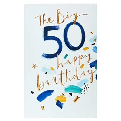 Image of UK Greetings 50th Birthday Card for Him/Friend Blue Brushstroke Design