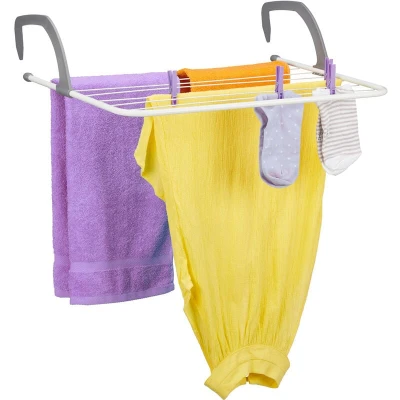 Image of Relaxdays clothes airer, weatherproof rack, 13 m long space, with two wings, flat drying, black, Steel, 4m