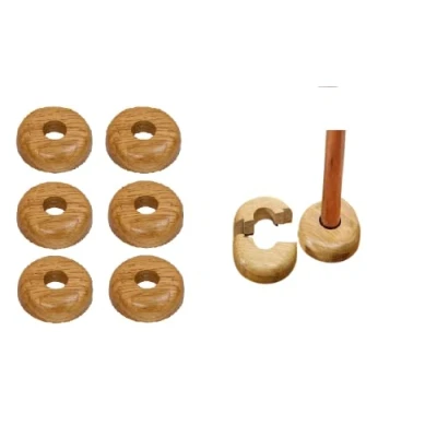 Image of Be Creative Oak Colour Wooden Radiator Pipe Collars 15mm Easy Split Real Wood Covers (2)