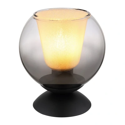 Image of Barry Globe Table Lamp Matt Black Ball Smoke Glass Shade 1x E27