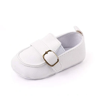 Image of MASOCIO Baby Shoes Boy Moccasin Infant Toddler Soft Sole Casual First Walking Crib White 12 18 Months