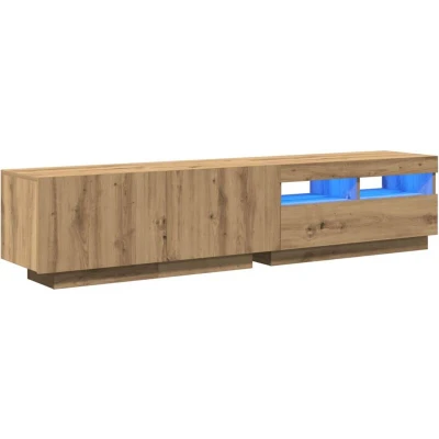 Image of vidaXL tv cabinet entertainment center with rgb led lights modern artisan oak media stand, engineered wood, 180x35x40 cm for living room/bedroom