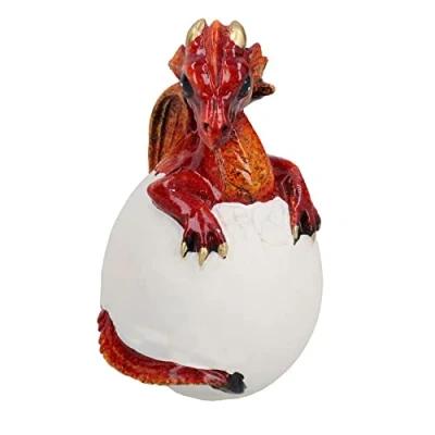 Image of AB Tools Red Baby Dragon Egg Hatching Resin Fantasy Sculpture Statue Ornament Figurine