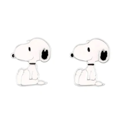 Image of Peanuts 925 Sterling Silver Womens Snoopy Enamel Stud Earrings