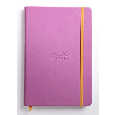 Image of RHODIA 118751C Lilac Rigid Notebook A5 Lined 192 pages Ivory Clairefontaine Paper 90 g/m Bookmark, Elastic Closure Faux Leather Cover Rhodiarama Collection
