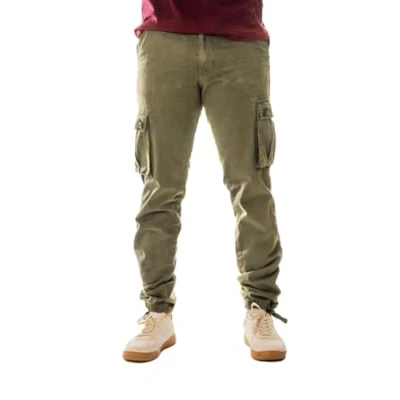 Image of Vasego Men&#039;s Cargo Trousers Durable Work Pants for Men with 6 Pockets Loose Fit Camping Hiking Colour: Olive, Size: 34