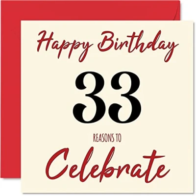 Image of Fun 33rd Birthday Cards for Men Woman Reasons To Happy Card Dad Mum Son Daughter Brother Sister Uncle Auntie Cousin, 145mm x Greeting Cards,