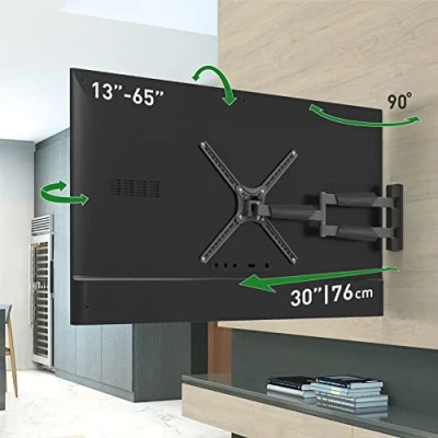 Image of Barkan BM343XL Long TV Wall Mount, 13 65 inch Full Motion Articulating 4 Movement Flat/Curved Screen Bracket, Holds up to 79lbs, Extremely Extendable, Fits LED OLED LCD