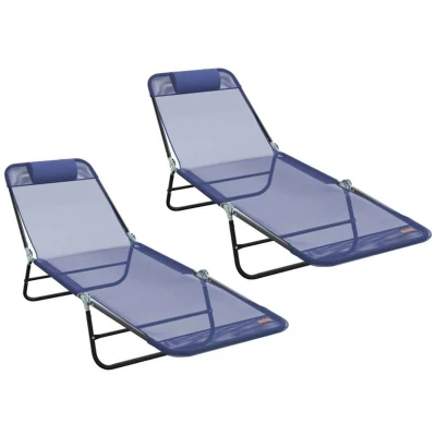 Image of vidaXL Folding Sun Loungers 2 pcs with Headrest Navy Textilene