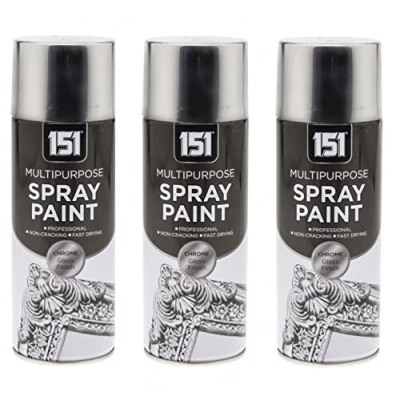Image of 3 x 400ml 151 Multi Purpose Spray Paint Aerosol Wood Metal Brick Chrome Gloss